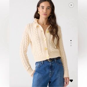 J. Crew Cream Cable Knit Ruffle Neck Cardigan XS